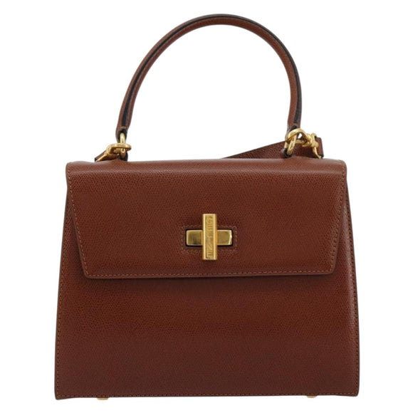 CELINE Hand Bag Leather 2way Brown Gold Auth 181564A