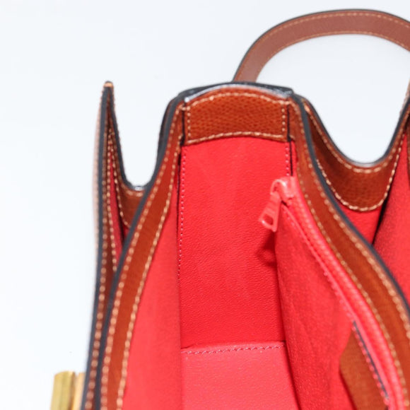 CELINE Hand Bag Leather 2way Brown Gold Auth 181564A