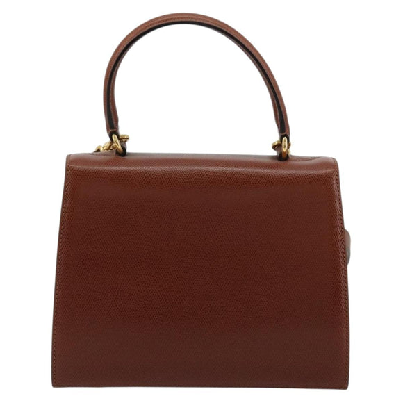 CELINE Hand Bag Leather 2way Brown Gold Auth 181564A