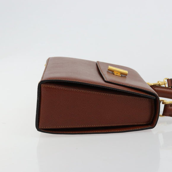 CELINE Hand Bag Leather 2way Brown Gold Auth 181564A