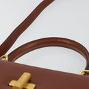 CELINE Hand Bag Leather 2way Brown Gold Auth 181564A-14