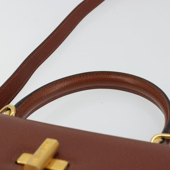 CELINE Hand Bag Leather 2way Brown Gold Auth 181564A