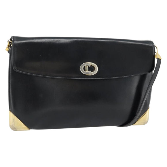 Christian Dior Shoulder Bag Leather Black Gold Auth 181566