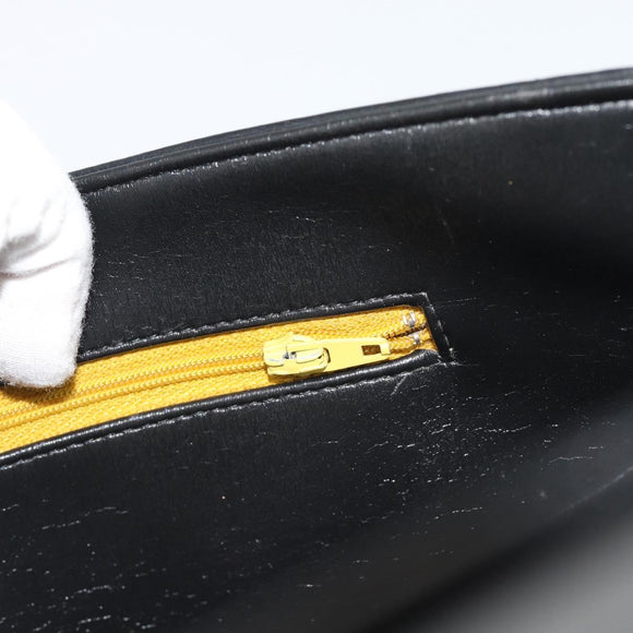 Christian Dior Shoulder Bag Leather Black Gold Auth 181566