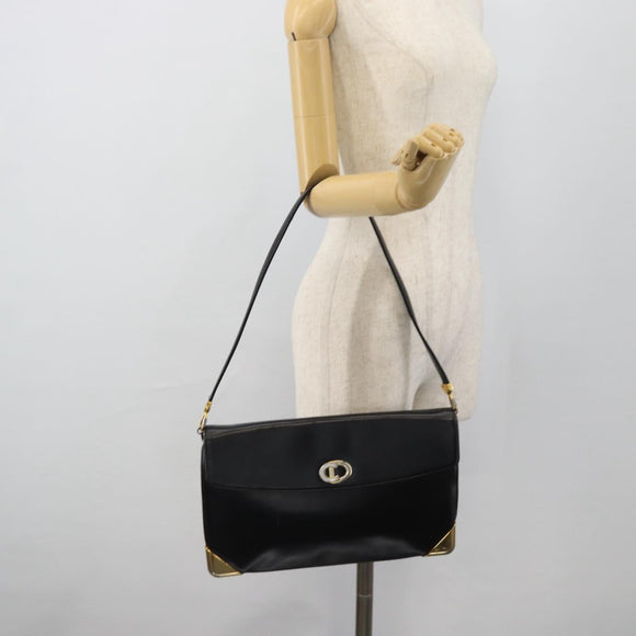 Christian Dior Shoulder Bag Leather Black Gold Auth 181566