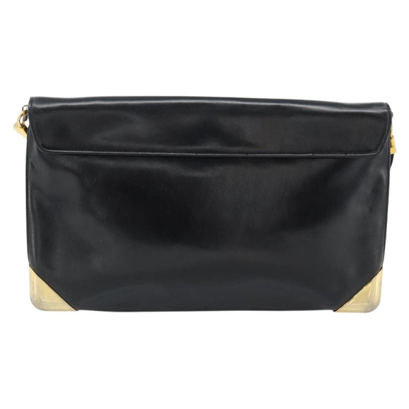Christian Dior Shoulder Bag Leather Black Gold Auth 181566