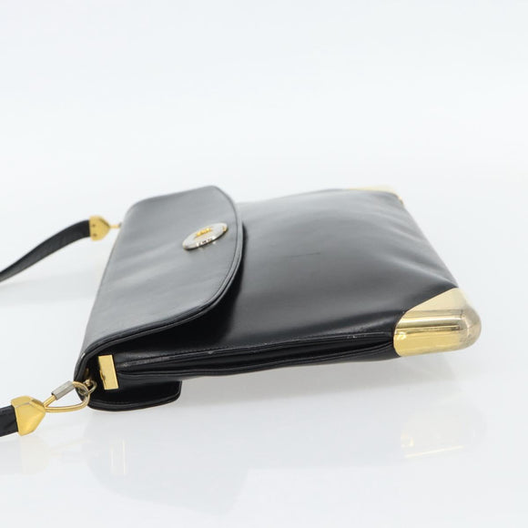 Christian Dior Shoulder Bag Leather Black Gold Auth 181566