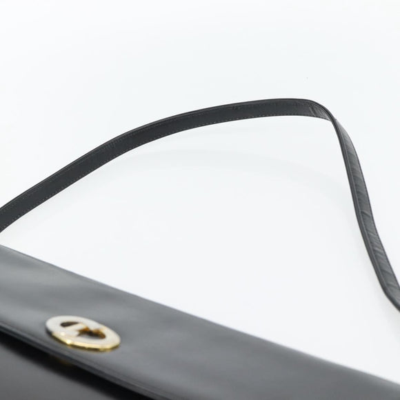 Christian Dior Shoulder Bag Leather Black Gold Auth 181566