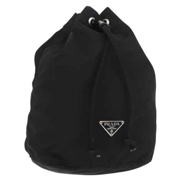PRADA Kordelzugbeutel Nylon Schwarz Silber Auth 181567