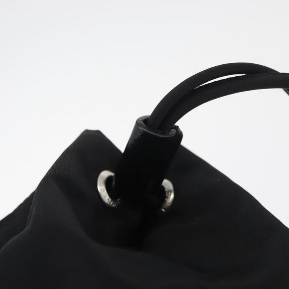 PRADA Kordelzugbeutel Nylon Schwarz Silber Auth 181567