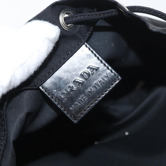 PRADA Kordelzugbeutel Nylon Schwarz Silber Auth 181567