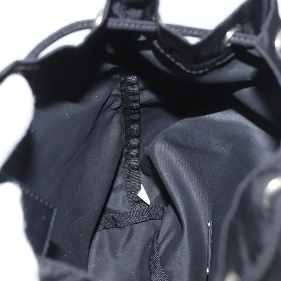 PRADA Kordelzugbeutel Nylon Schwarz Silber Auth 181567