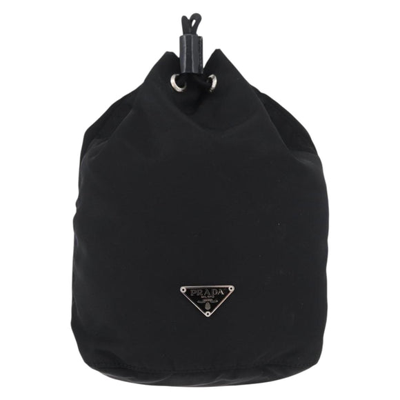 PRADA Kordelzugbeutel Nylon Schwarz Silber Auth 181567