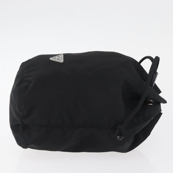 PRADA Kordelzugbeutel Nylon Schwarz Silber Auth 181567