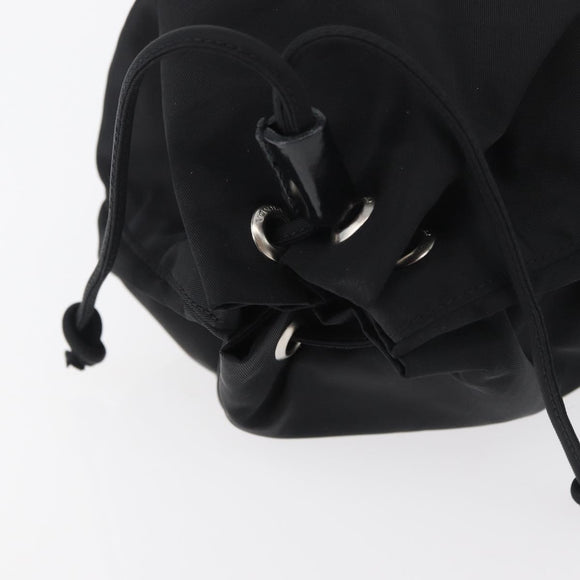 PRADA Kordelzugbeutel Nylon Schwarz Silber Auth 181567