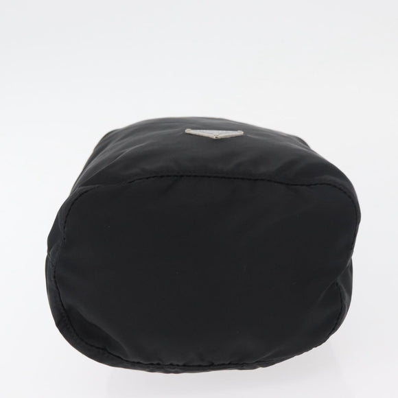 PRADA Kordelzugbeutel Nylon Schwarz Silber Auth 181567