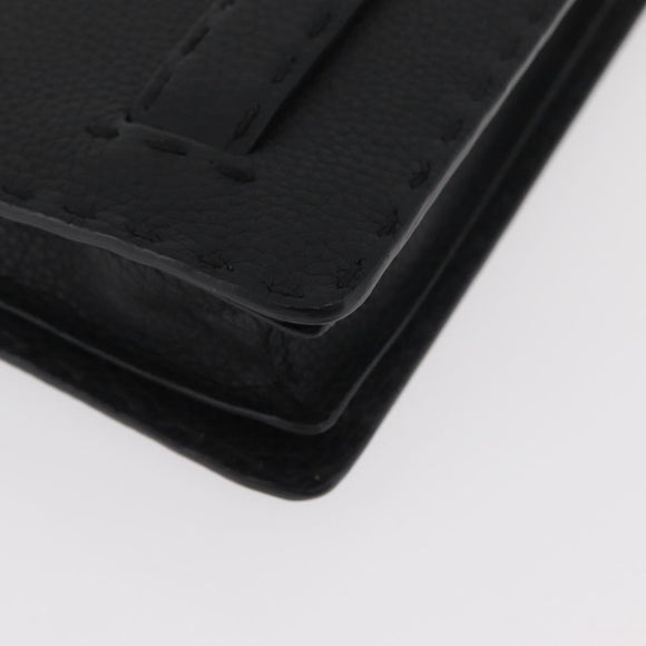 FENDI Clutch Bag Leather Black Silver Auth 181568A