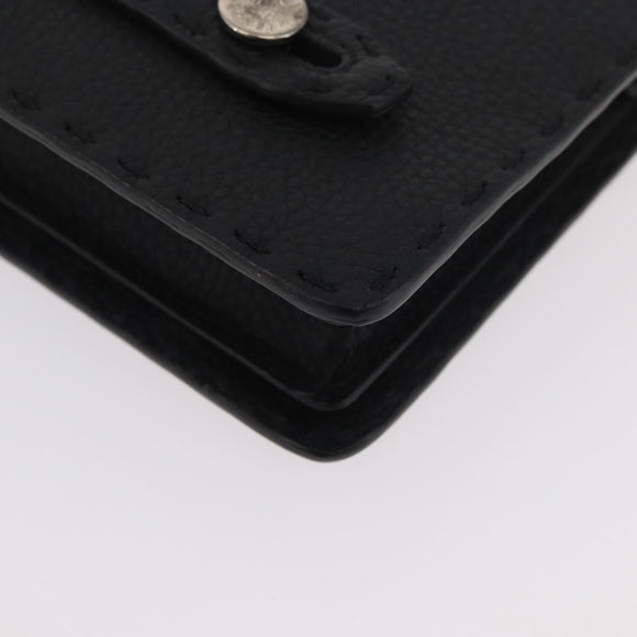 FENDI Clutch Bag Leather Black Silver Auth 181568A