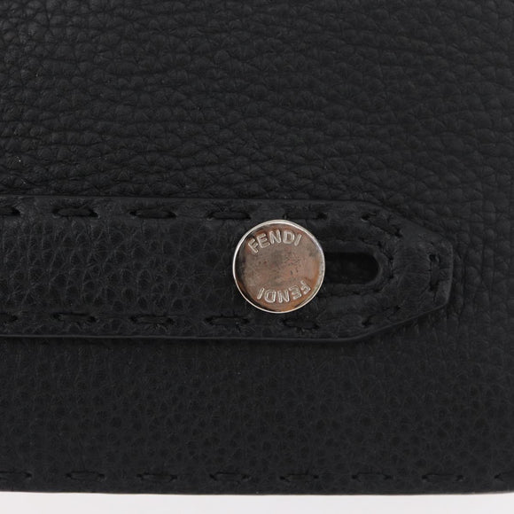 FENDI Clutch Bag Leather Black Silver Auth 181568A