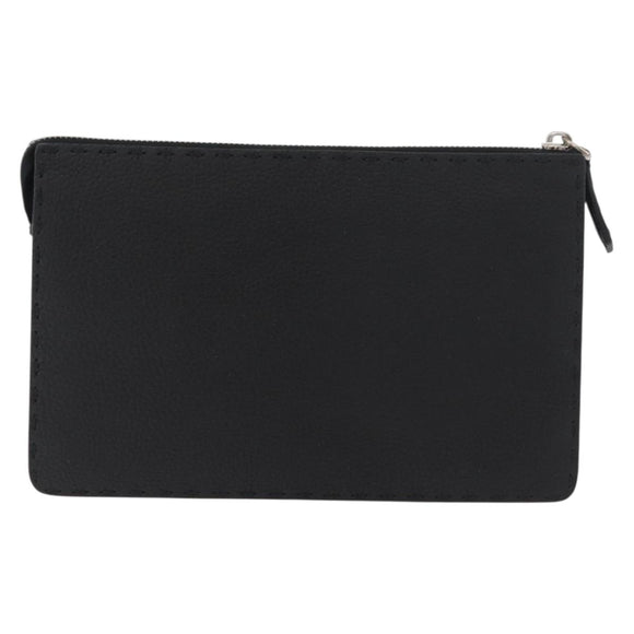 FENDI Clutch Bag Leather Black Silver Auth 181568A