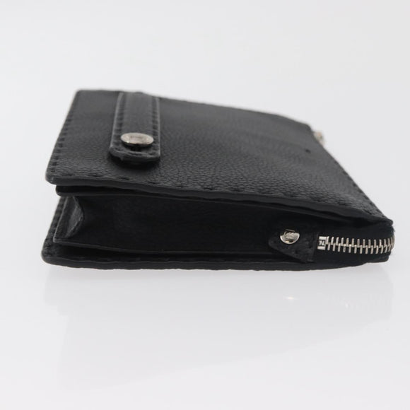 FENDI Clutch Bag Leather Black Silver Auth 181568A