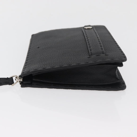 FENDI Clutch Bag Leather Black Silver Auth 181568A