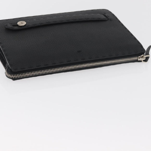 FENDI Clutch Bag Leather Black Silver Auth 181568A
