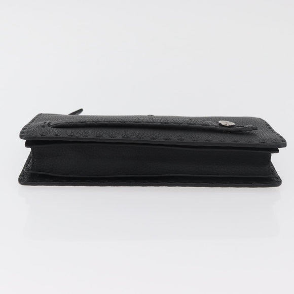 FENDI Clutch Bag Leather Black Silver Auth 181568A