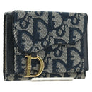Christian Dior Trotter Canvas Sattel Dreifach-Brieftasche Marinegold Auth 181569V-1