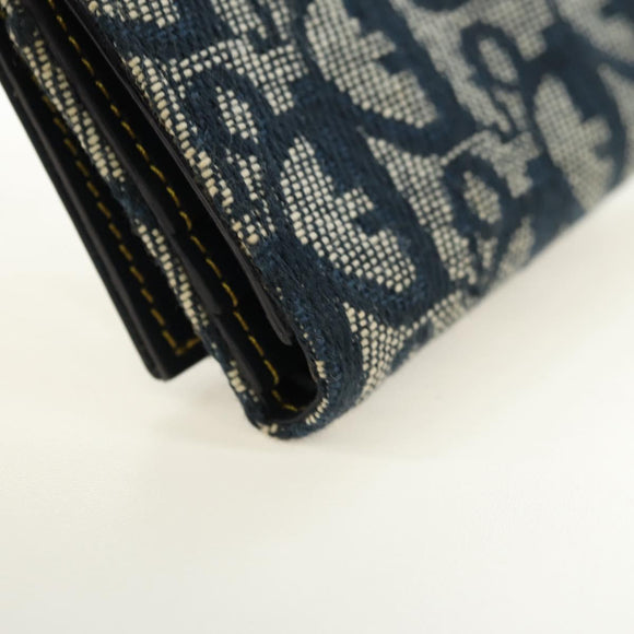 Christian Dior Trotter Canvas Sattel Dreifach-Brieftasche Marinegold Auth 181569V