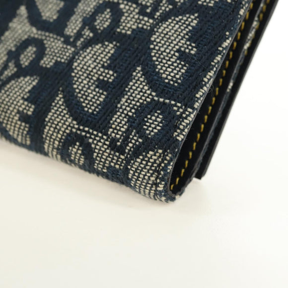 Christian Dior Trotter Canvas Sattel Dreifach-Brieftasche Marinegold Auth 181569V
