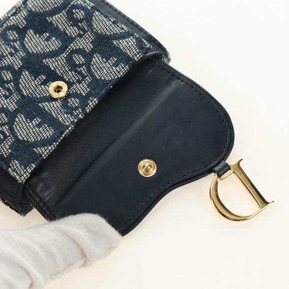 Christian Dior Trotter Canvas Sattel Dreifach-Brieftasche Marinegold Auth 181569V