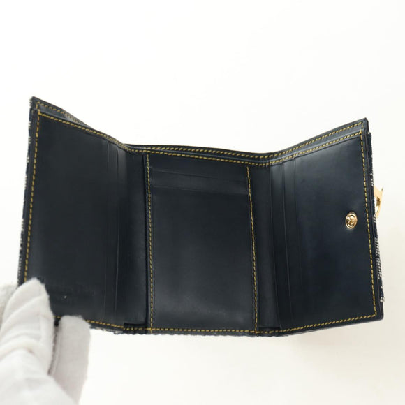 Christian Dior Trotter Canvas Sattel Dreifach-Brieftasche Marinegold Auth 181569V