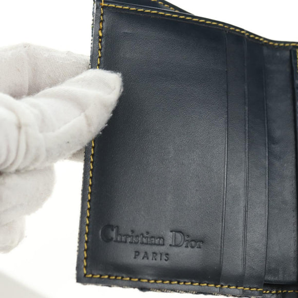 Christian Dior Trotter Canvas Sattel Dreifach-Brieftasche Marinegold Auth 181569V