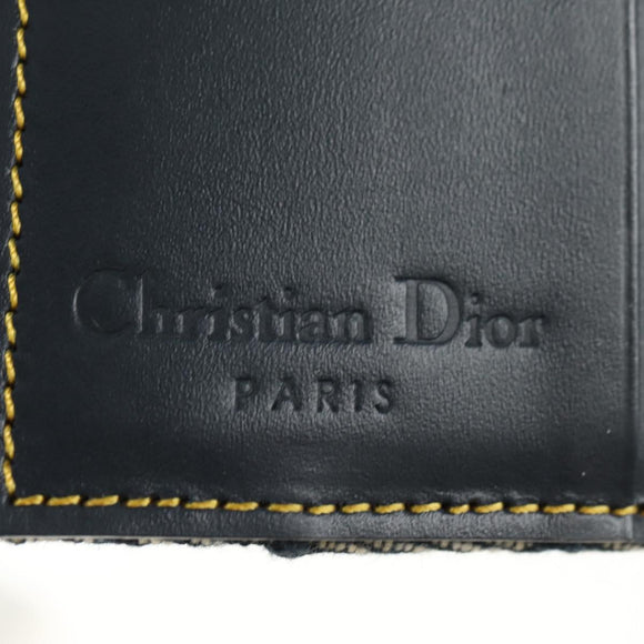 Christian Dior Trotter Canvas Sattel Dreifach-Brieftasche Marinegold Auth 181569V