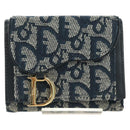 Christian Dior Trotter Canvas Sattel Dreifach-Brieftasche Marinegold Auth 181569V-2
