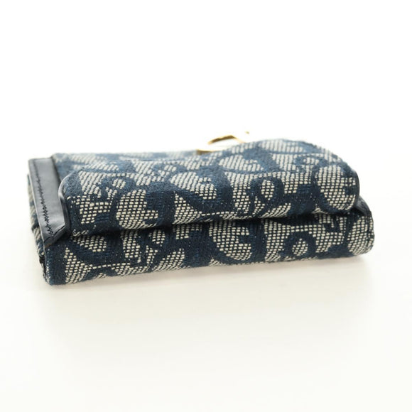 Christian Dior Trotter Canvas Sattel Dreifach-Brieftasche Marinegold Auth 181569V