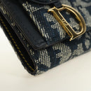 Christian Dior Trotter Canvas Sattel Dreifach-Brieftasche Marinegold Auth 181569V-8