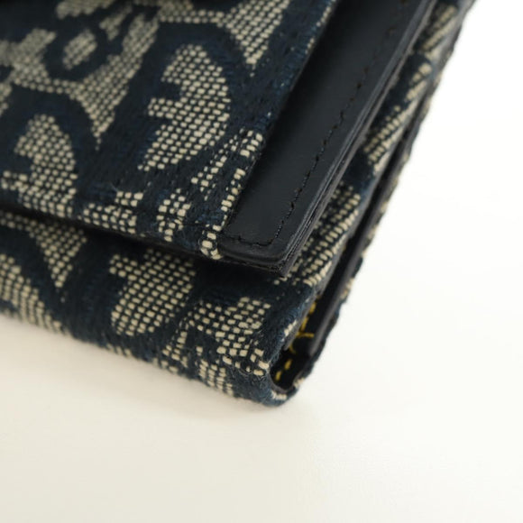 Christian Dior Trotter Canvas Sattel Dreifach-Brieftasche Marinegold Auth 181569V