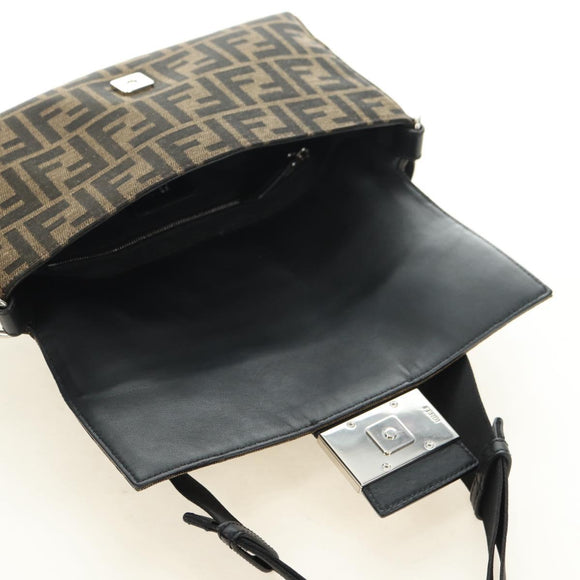 FENDI Zucca Canvas Mamma Baguette Shoulder Bag 2way Black Brown Auth 181574SAM