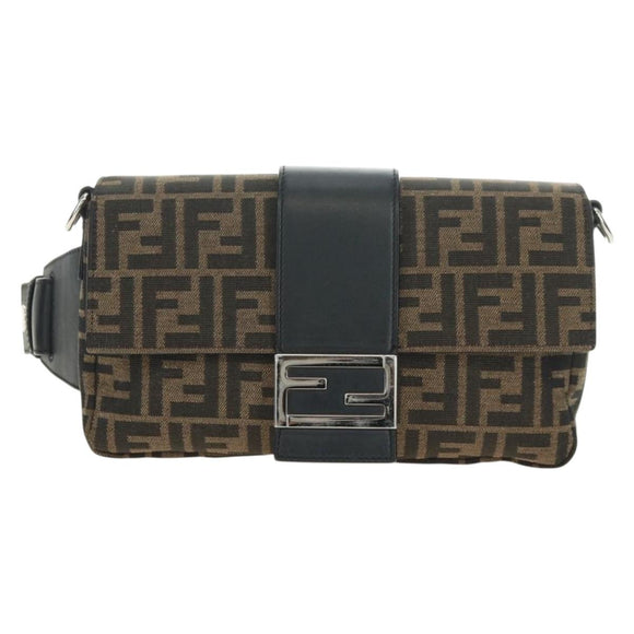 FENDI Zucca Canvas Mamma Baguette Shoulder Bag 2way Black Brown Auth 181574SAM