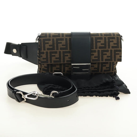 FENDI Zucca Canvas Mamma Baguette Shoulder Bag 2way Black Brown Auth 181574SAM