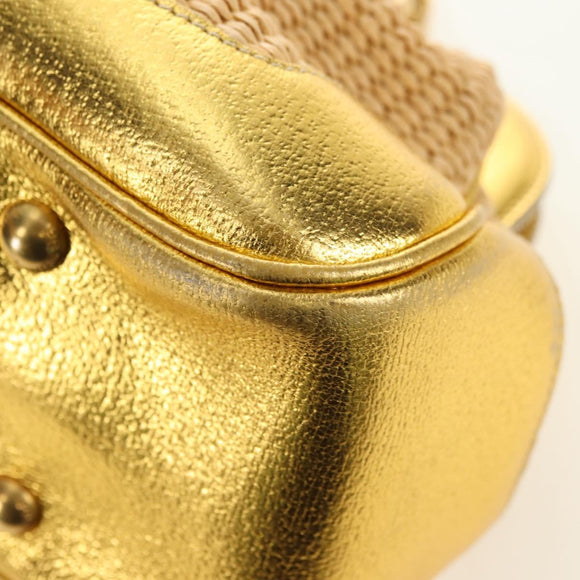 PRADA Chain Shoulder Bag Raffia Beige Gold Auth 181575SAV
