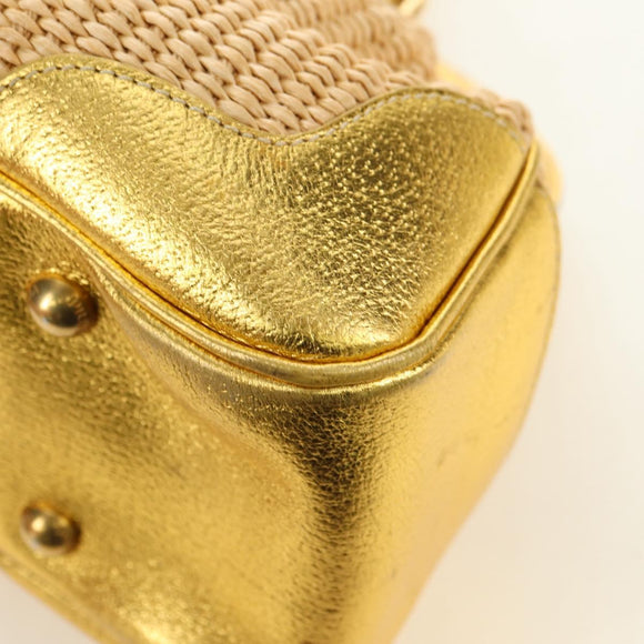 PRADA Chain Shoulder Bag Raffia Beige Gold Auth 181575SAV