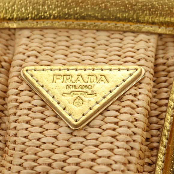 PRADA Chain Shoulder Bag Raffia Beige Gold Auth 181575SAV