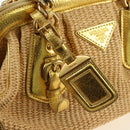 PRADA Chain Shoulder Bag Raffia Beige Gold Auth 181575SAV-9
