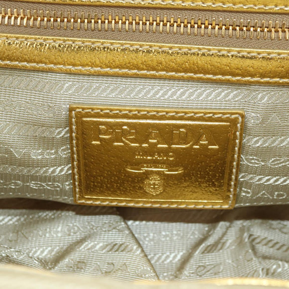 PRADA Chain Shoulder Bag Raffia Beige Gold Auth 181575SAV