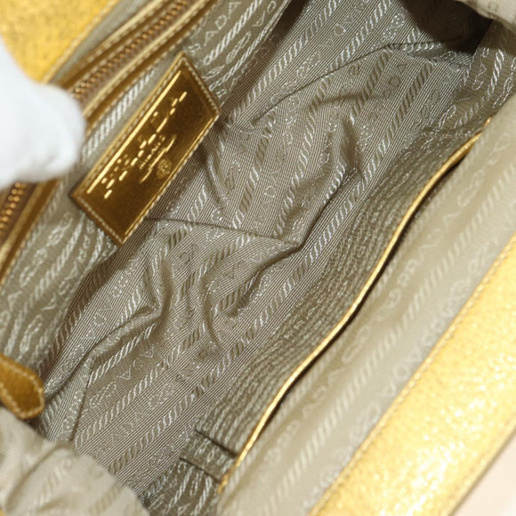 PRADA Chain Shoulder Bag Raffia Beige Gold Auth 181575SAV