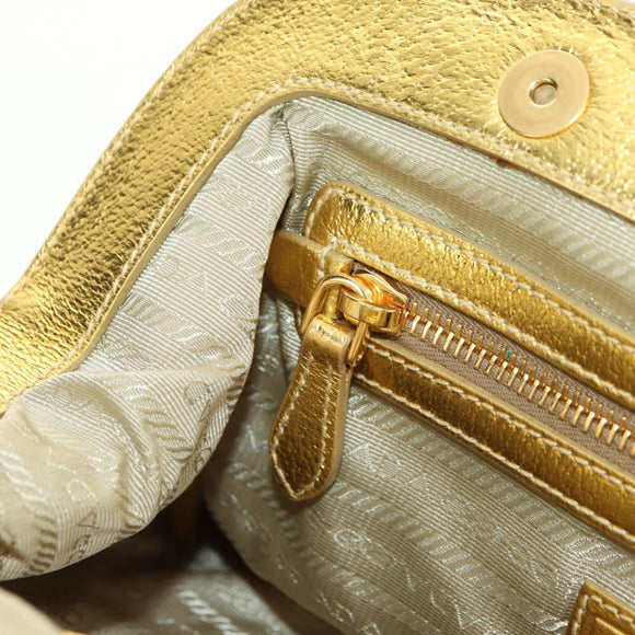 PRADA Chain Shoulder Bag Raffia Beige Gold Auth 181575SAV