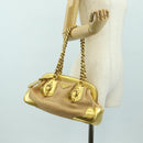 PRADA Chain Shoulder Bag Raffia Beige Gold Auth 181575SAV-25